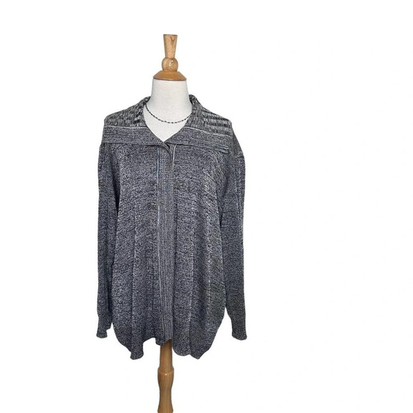 Exclusively Misook 3X plus-size heather gray snap button knit sweater jacket - Picture 2 of 7